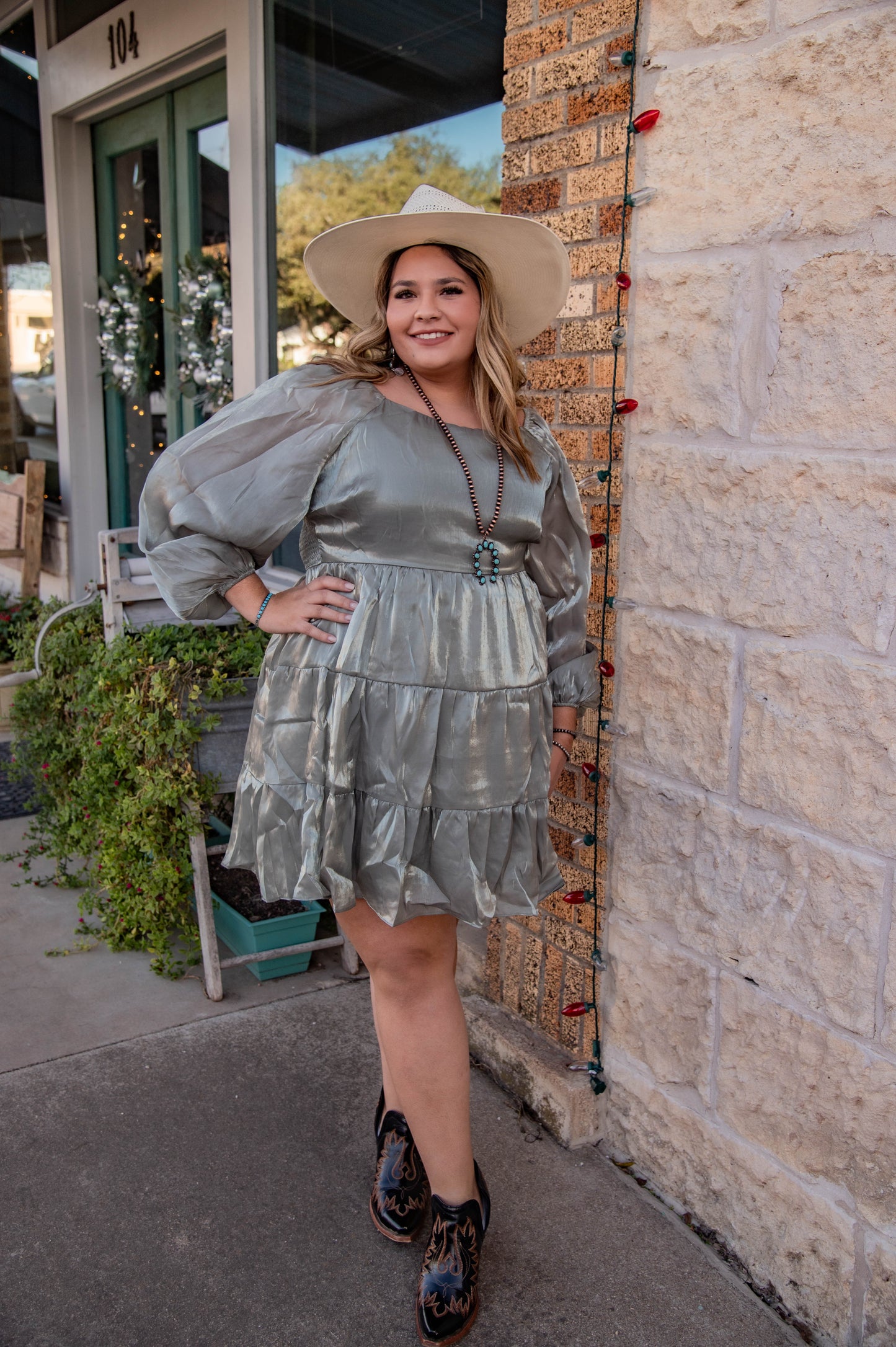 Olive Metallic ruffle Dress PLUS