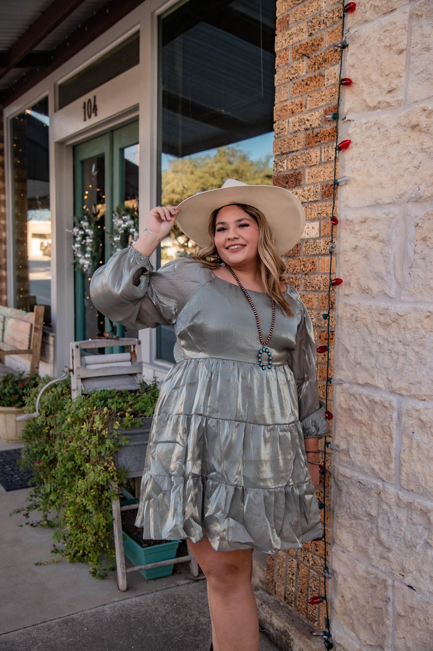 Olive Metallic ruffle Dress PLUS
