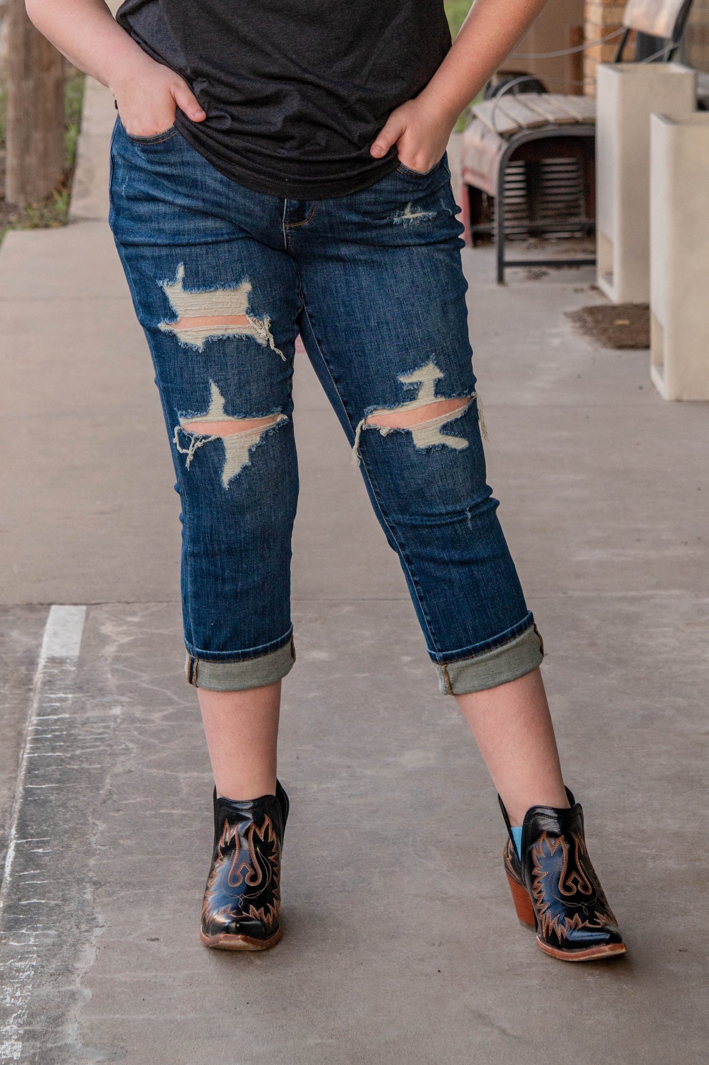 Dark Wash Ripped Jeans