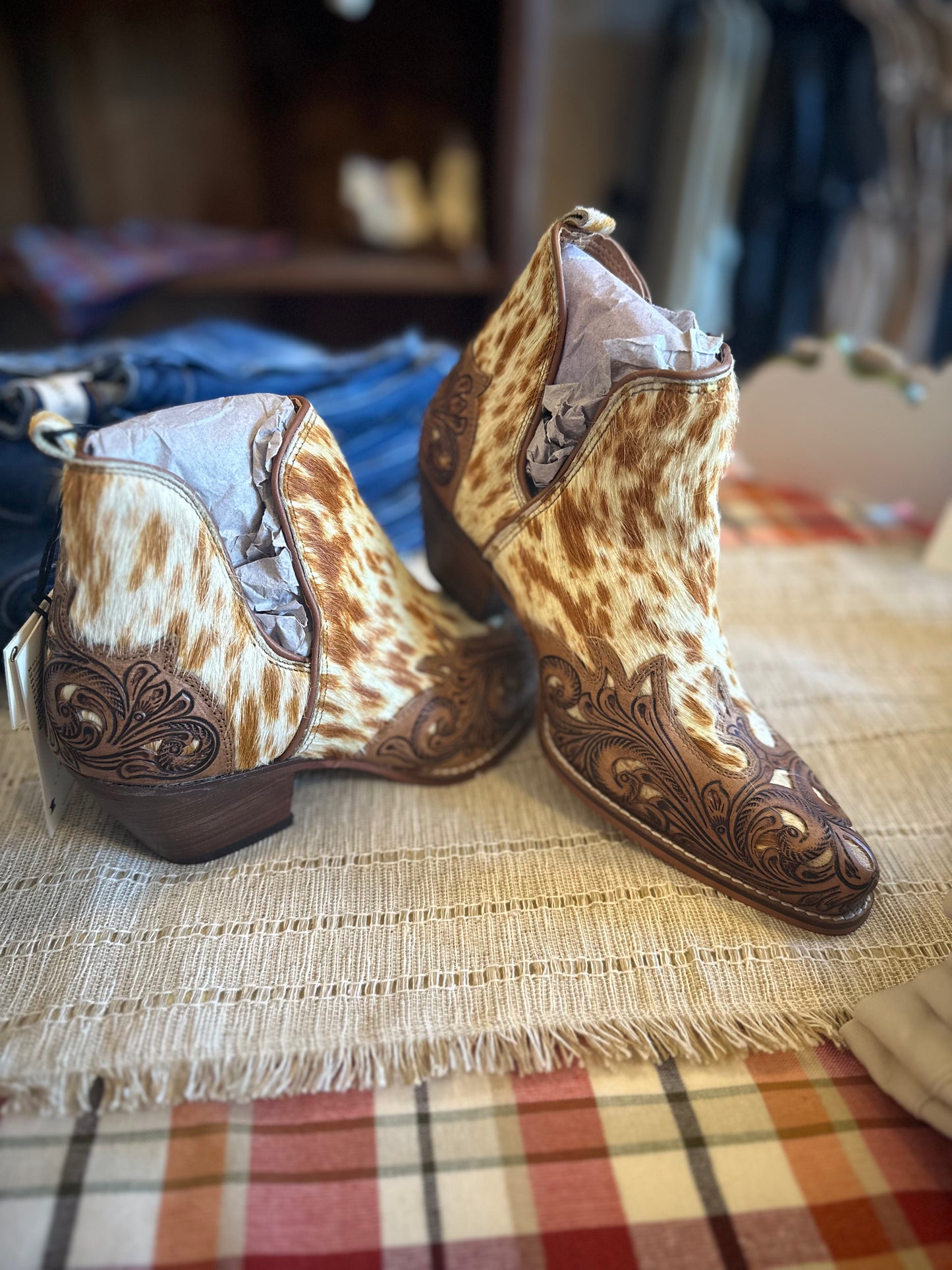 Hand Tooled Cowhide Booties