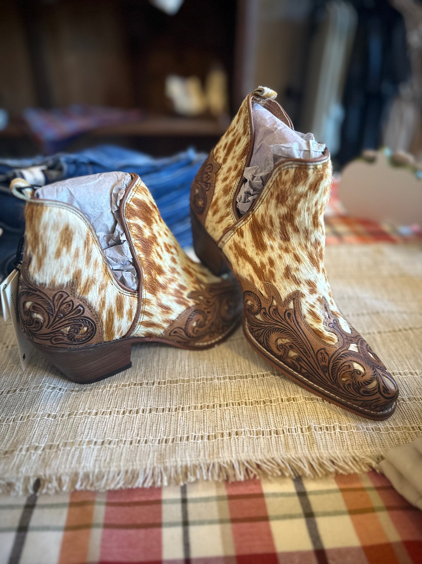 Hand Tooled Cowhide Booties