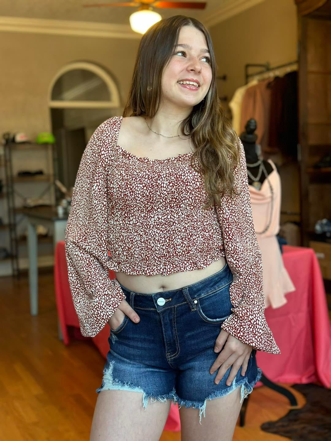 Red/White Long Sleeve Crop Top