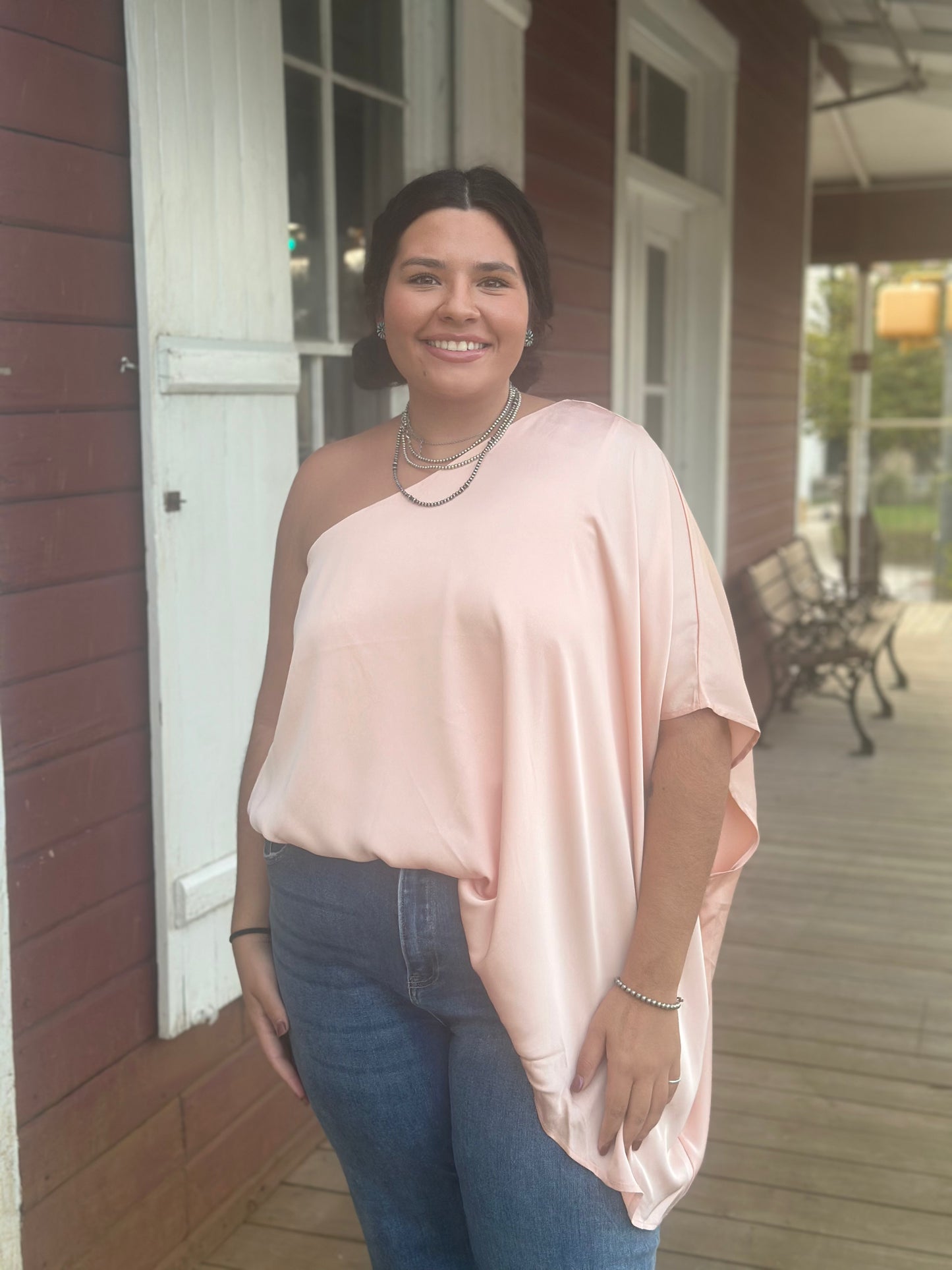 Dusty Pink One Shoulder Blouse