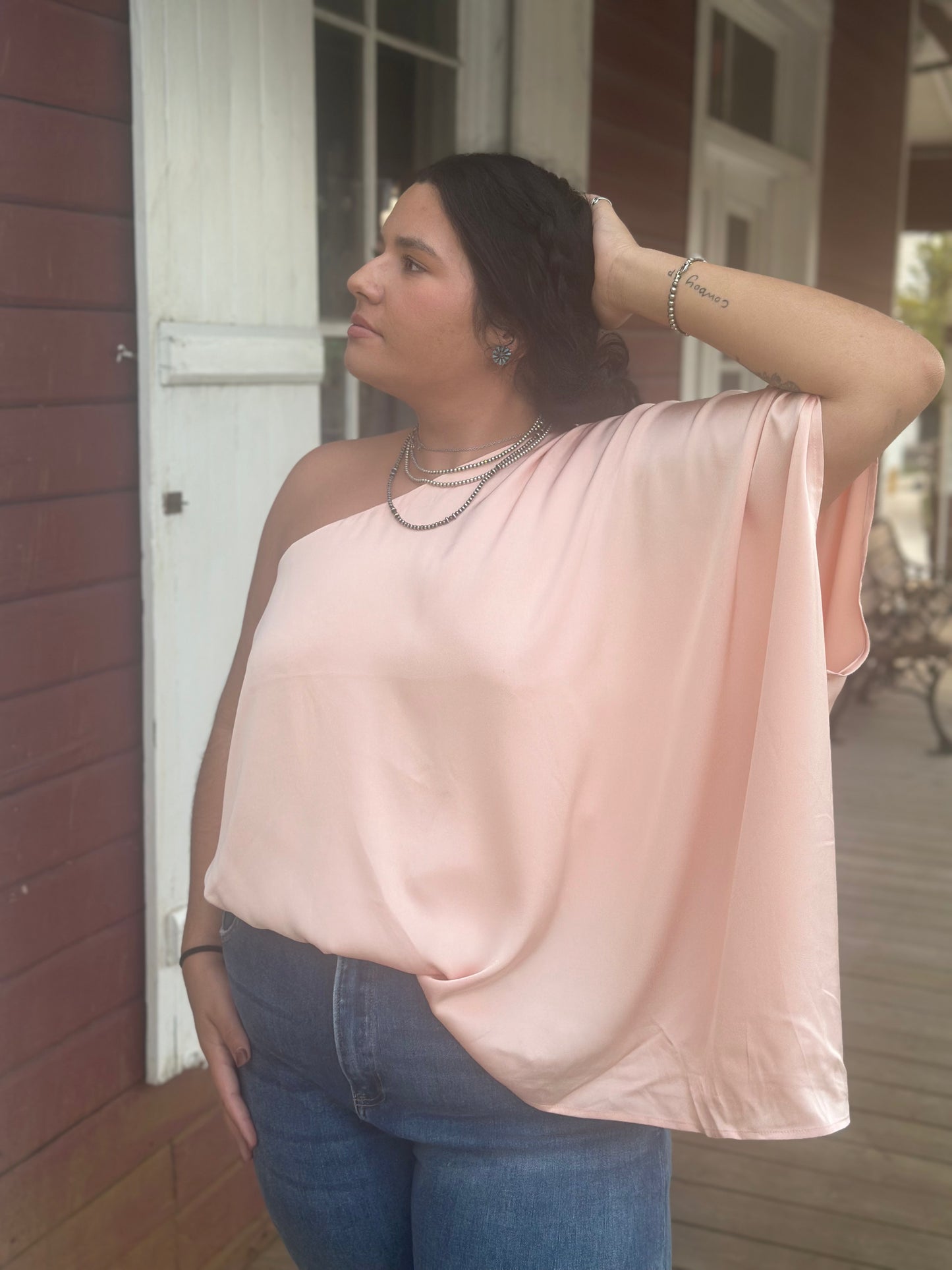 Dusty Pink One Shoulder Blouse