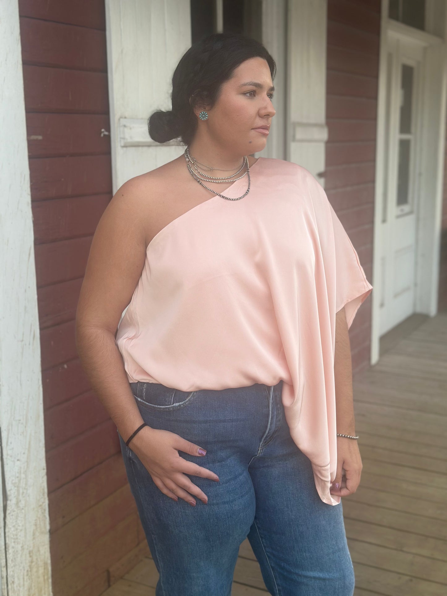 Dusty Pink One Shoulder Blouse