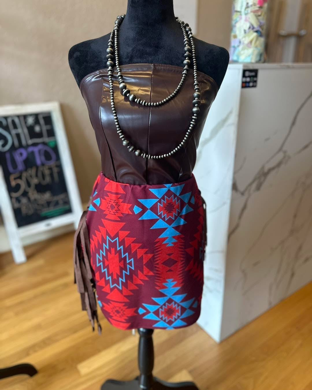 Red Fringe Aztec Skirt