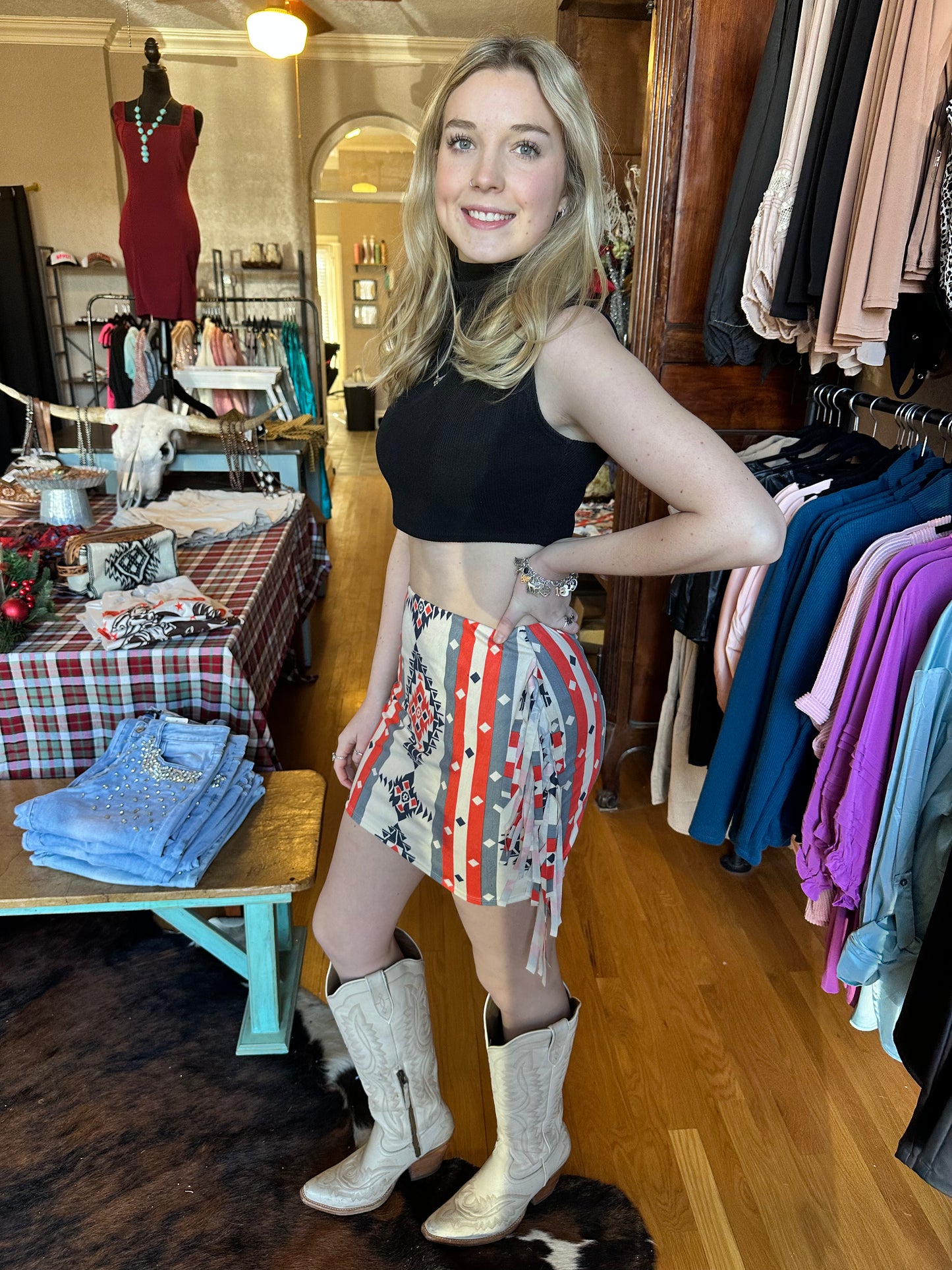 Red/Grey Aztec Skirt