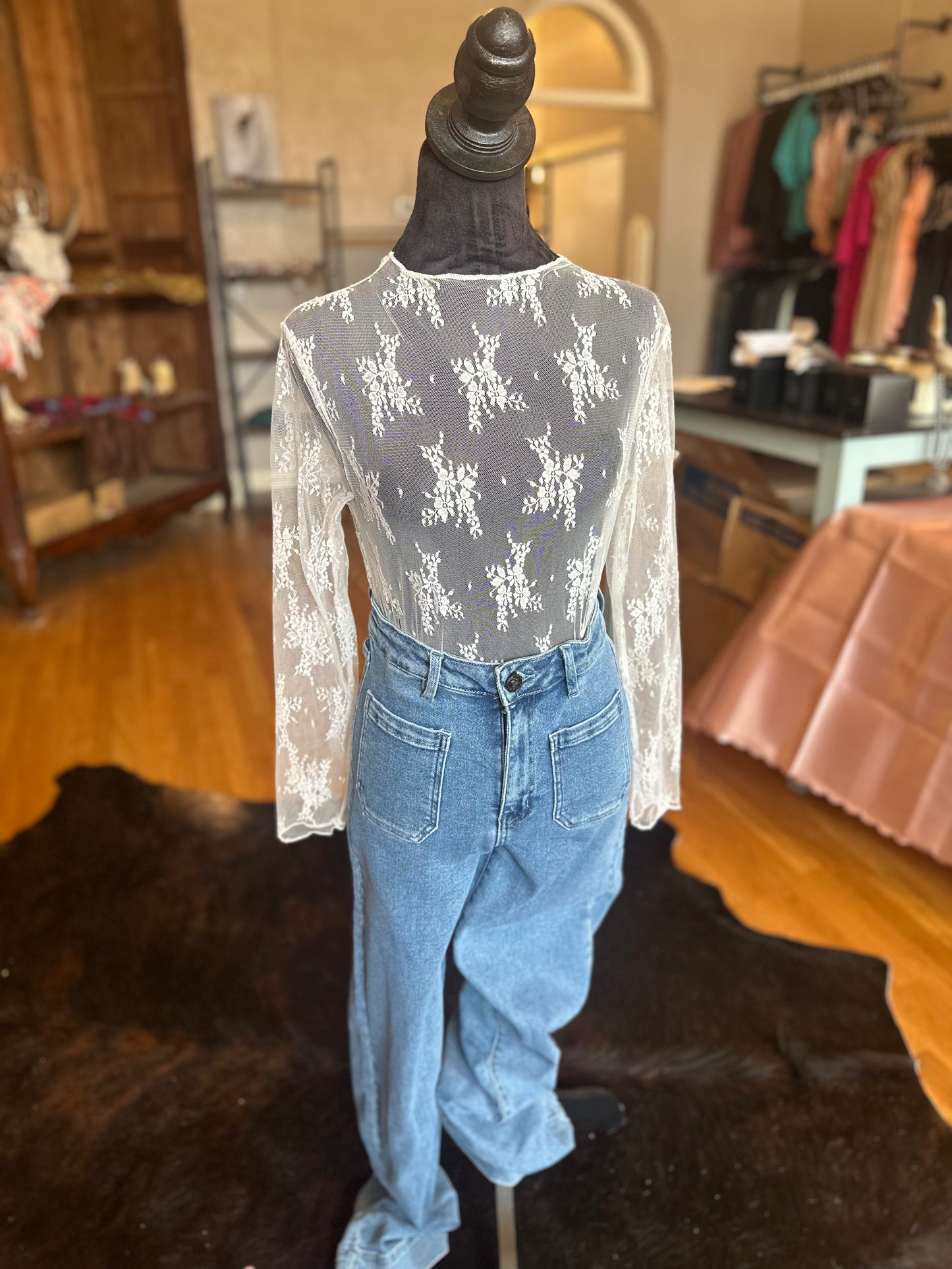 Ivory Long Sleeve Lace Top