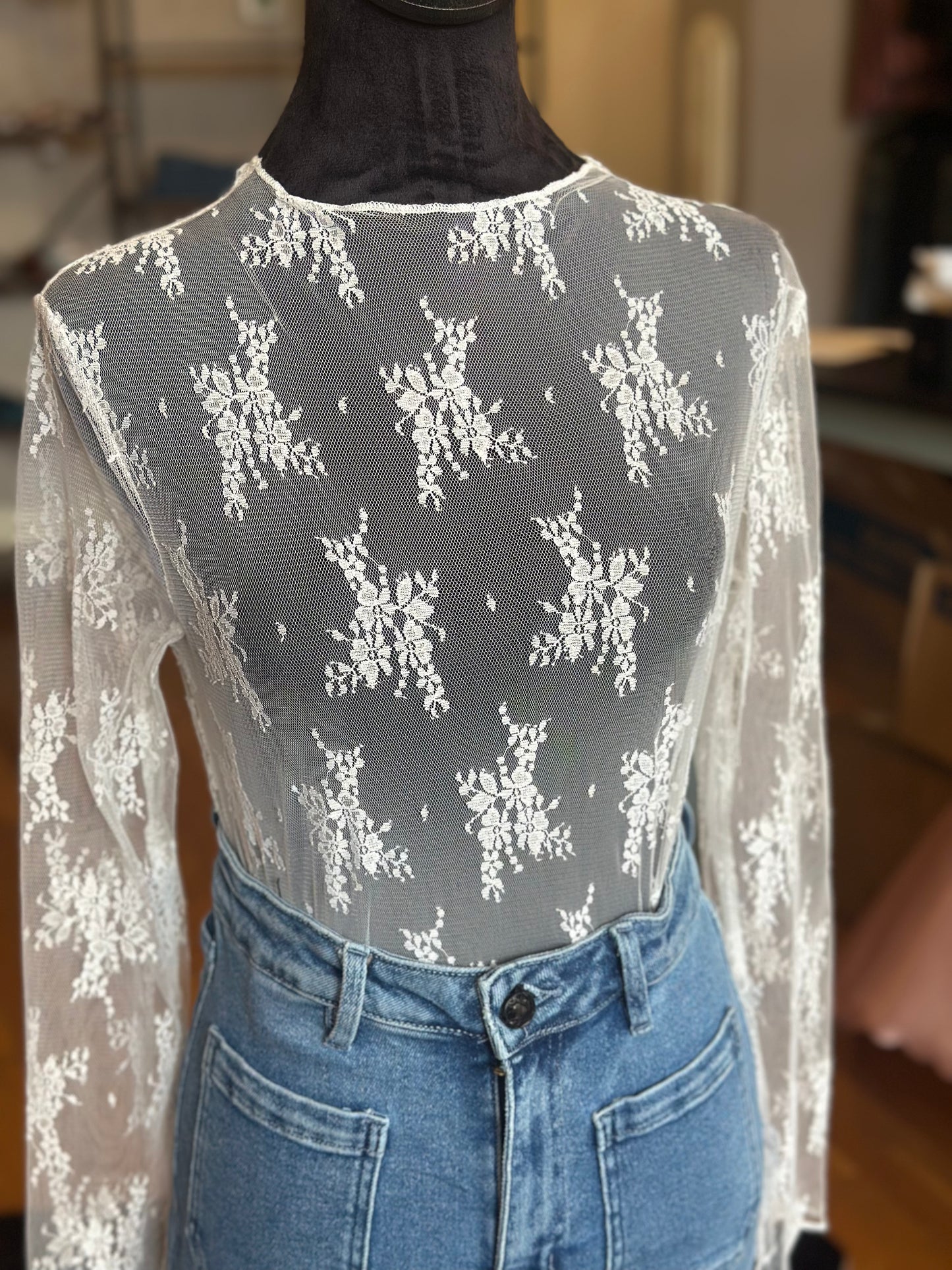 Ivory Long Sleeve Lace Top