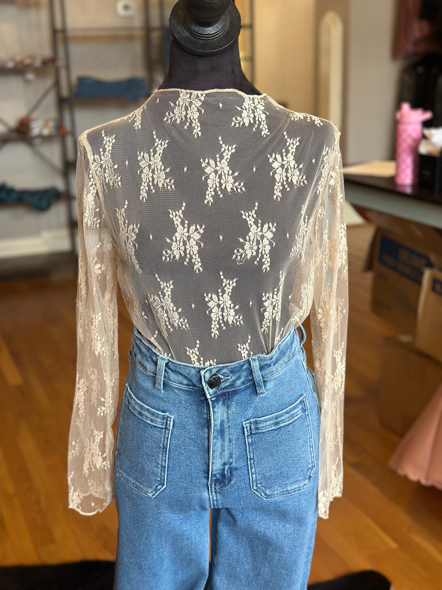 Beige Longsleeve Lace Top
