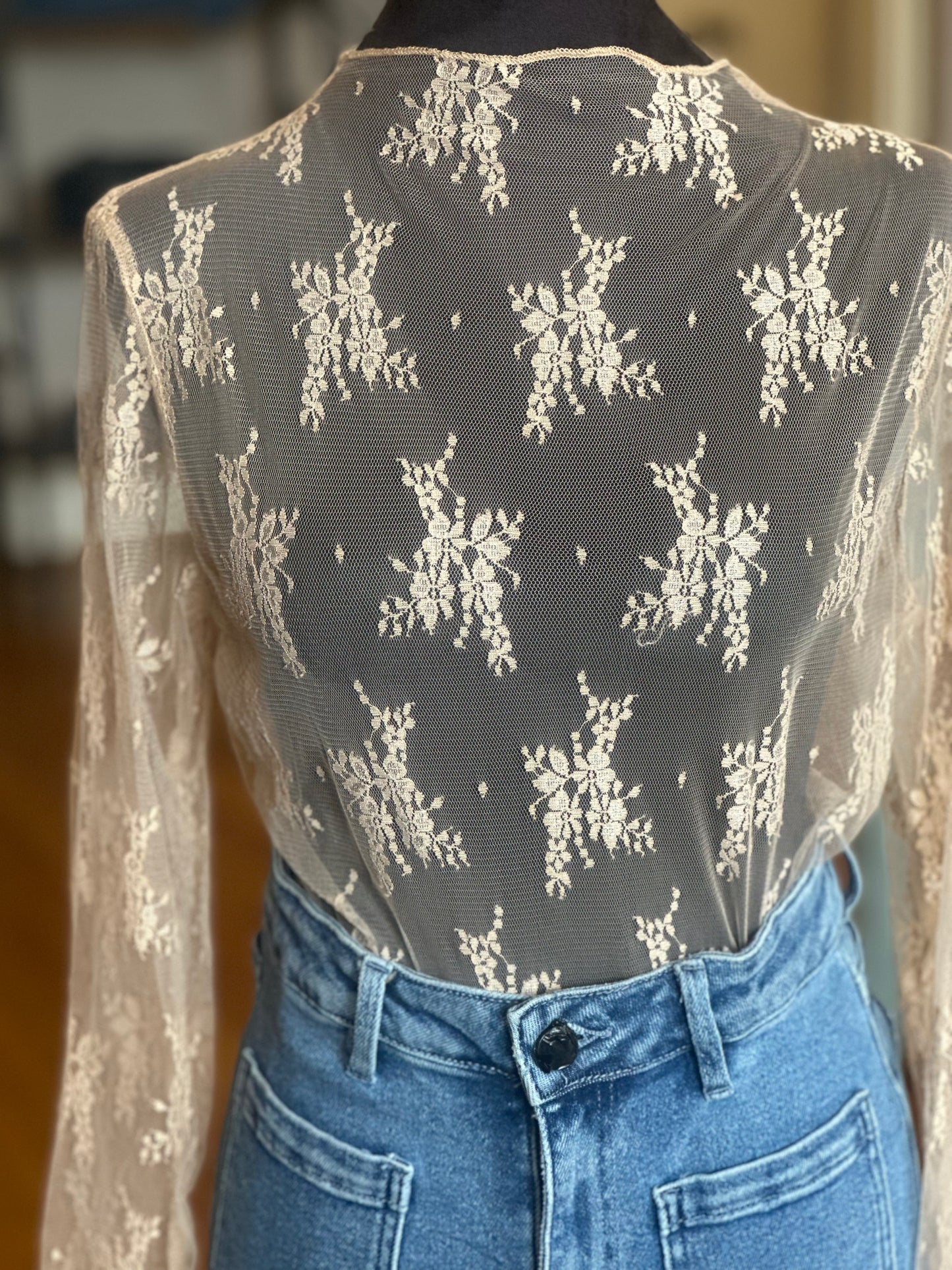 Beige Longsleeve Lace Top
