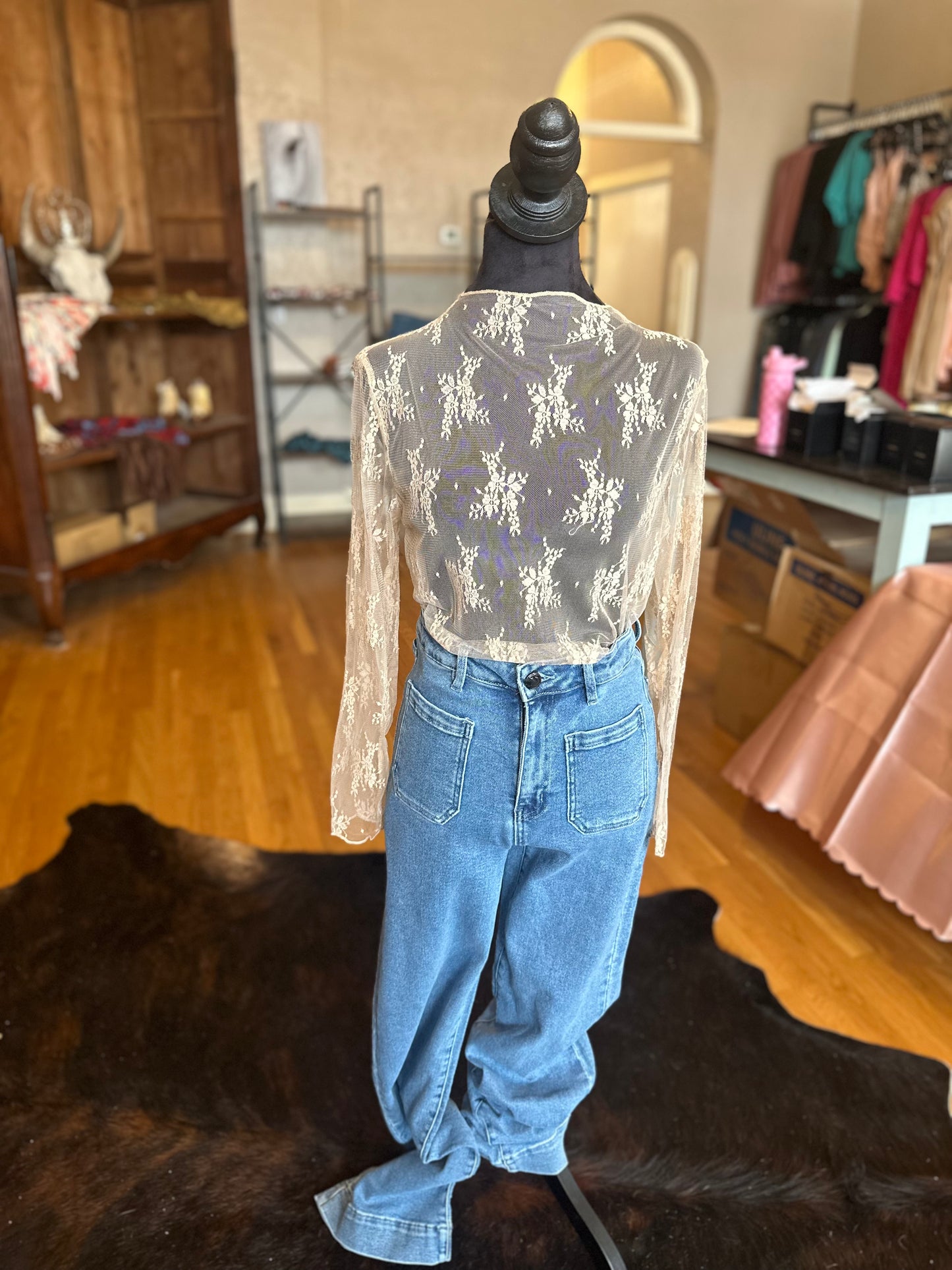 Beige Longsleeve Lace Top