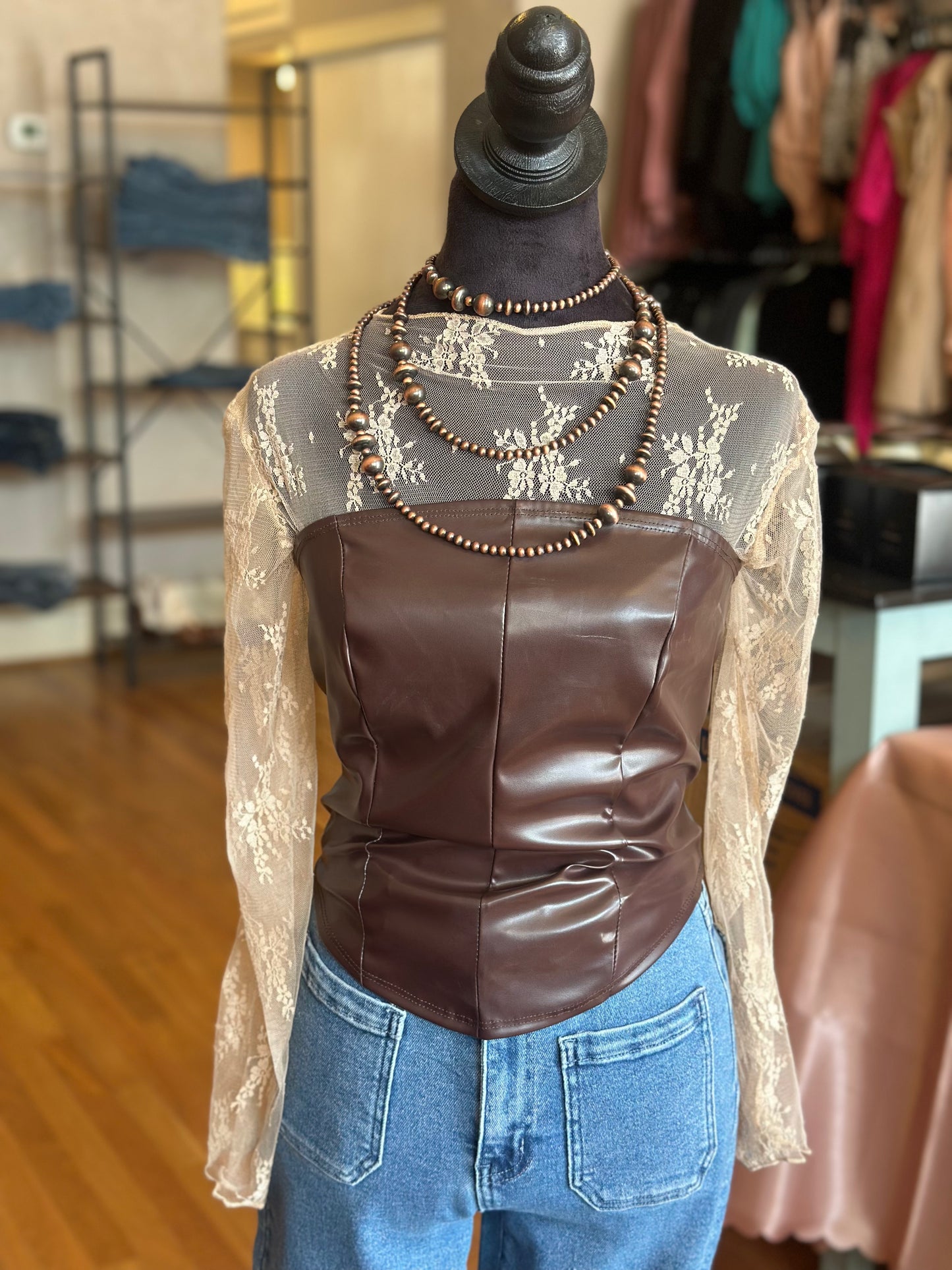 Beige Longsleeve Lace Top