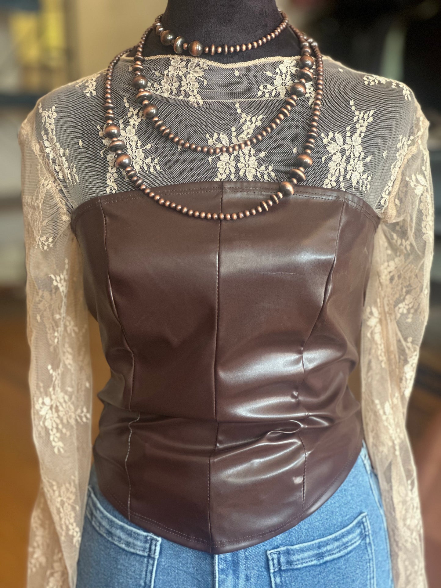 Beige Longsleeve Lace Top