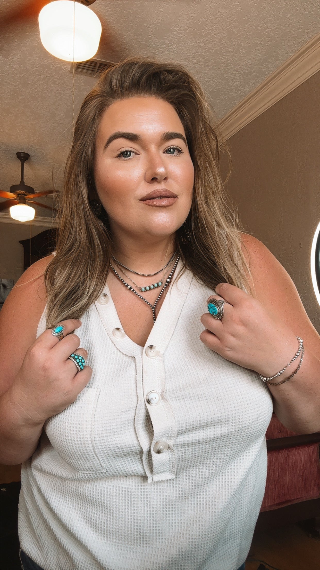 Waffle Button Down Tank Top