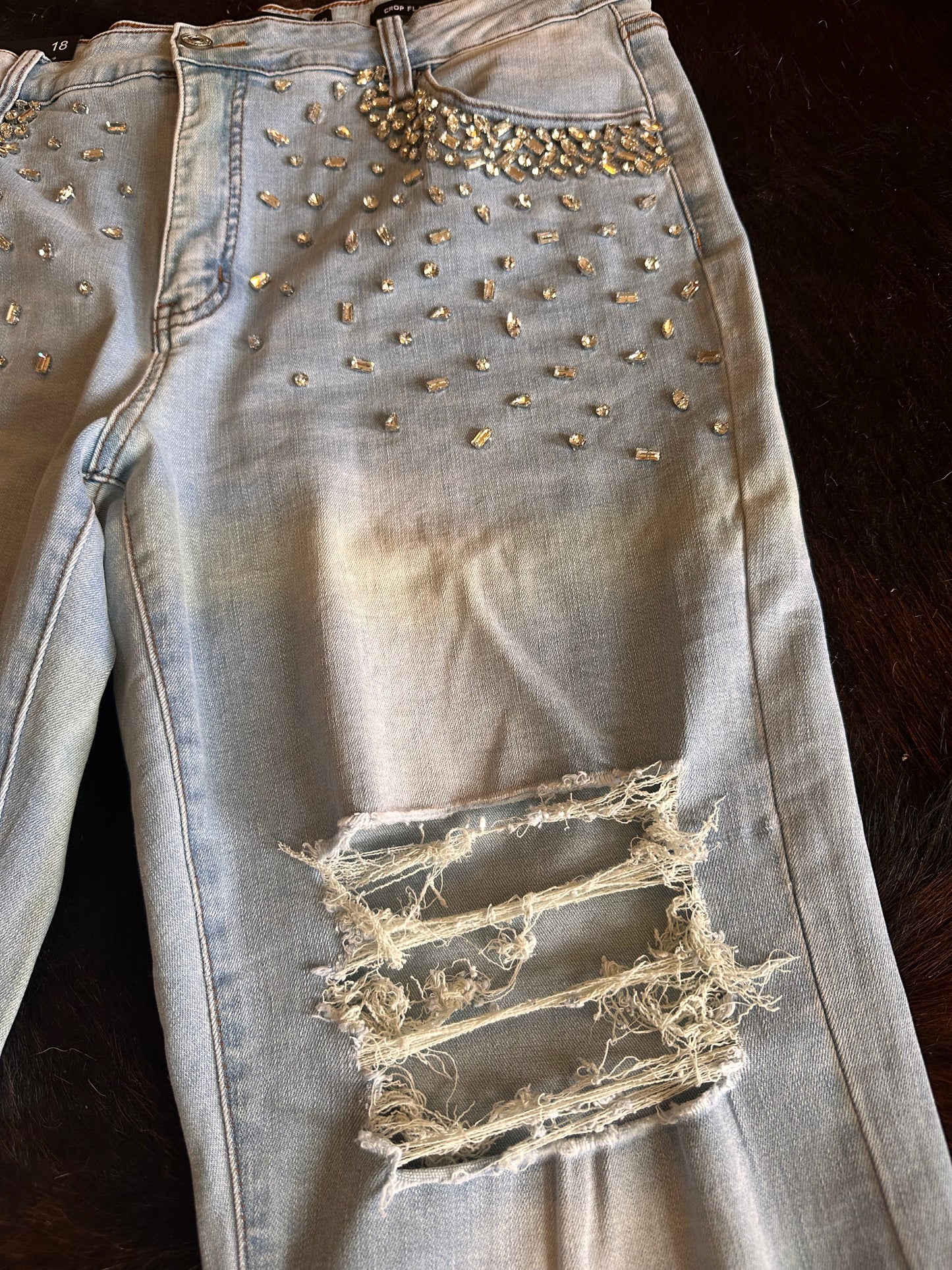 Rhinestone Crop Flare Jeans (PLUS)