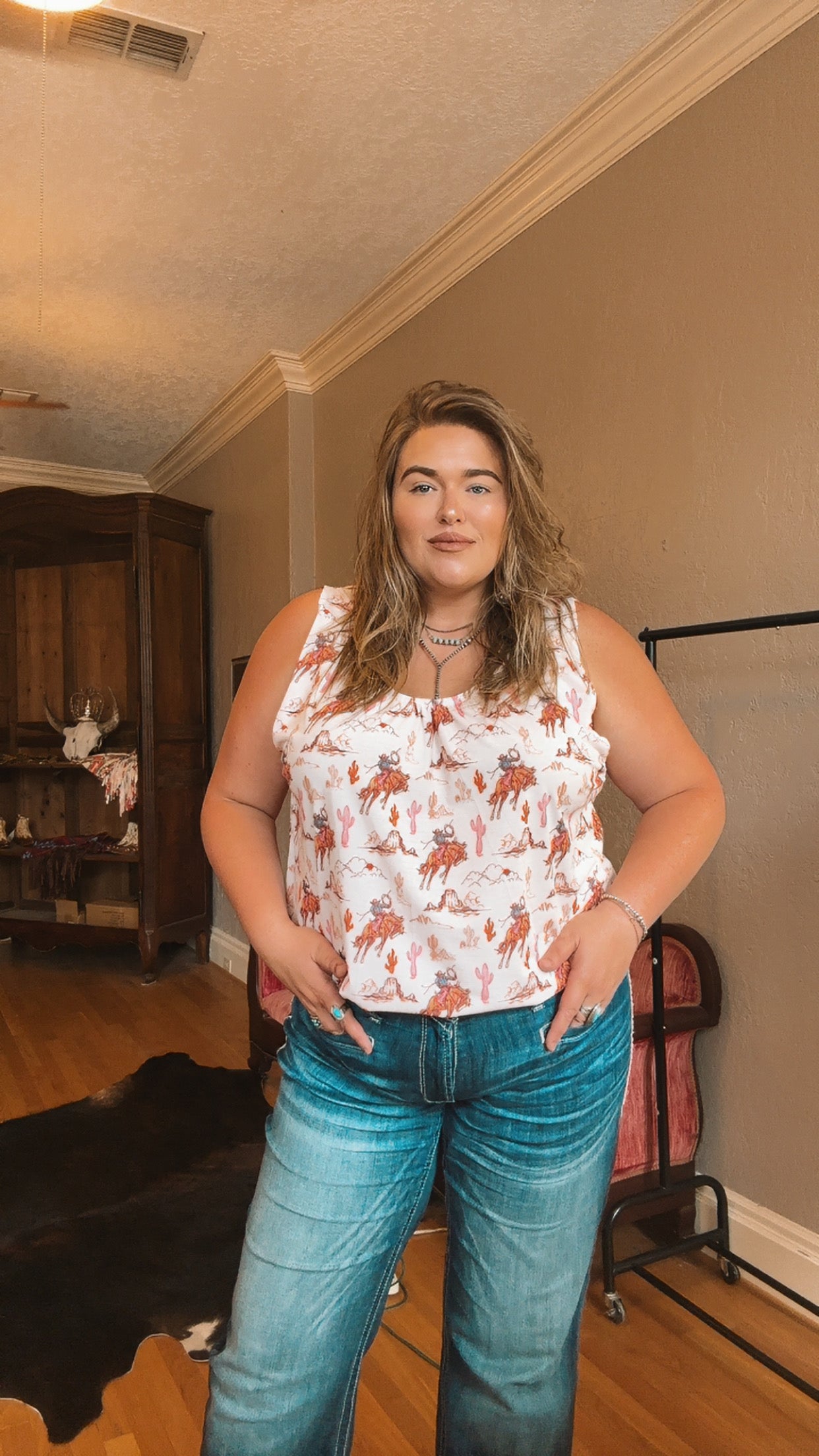 Cowboy Print Tank Top