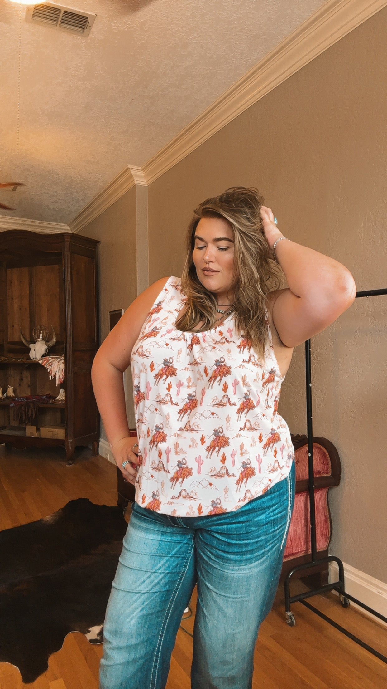 Cowboy Print Tank Top