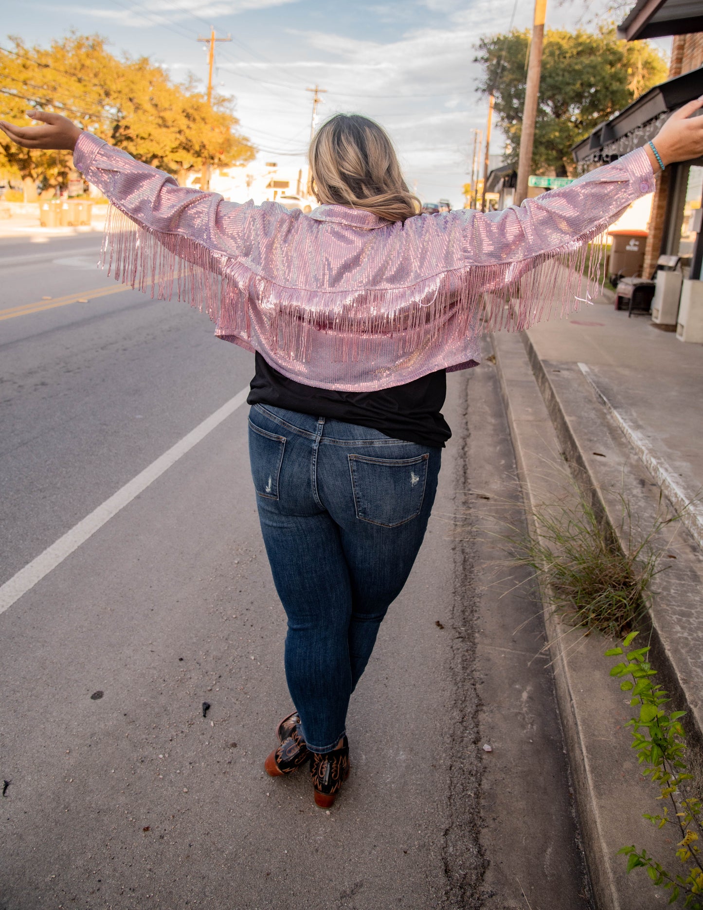 Pink Sequins Jacket(Plus)