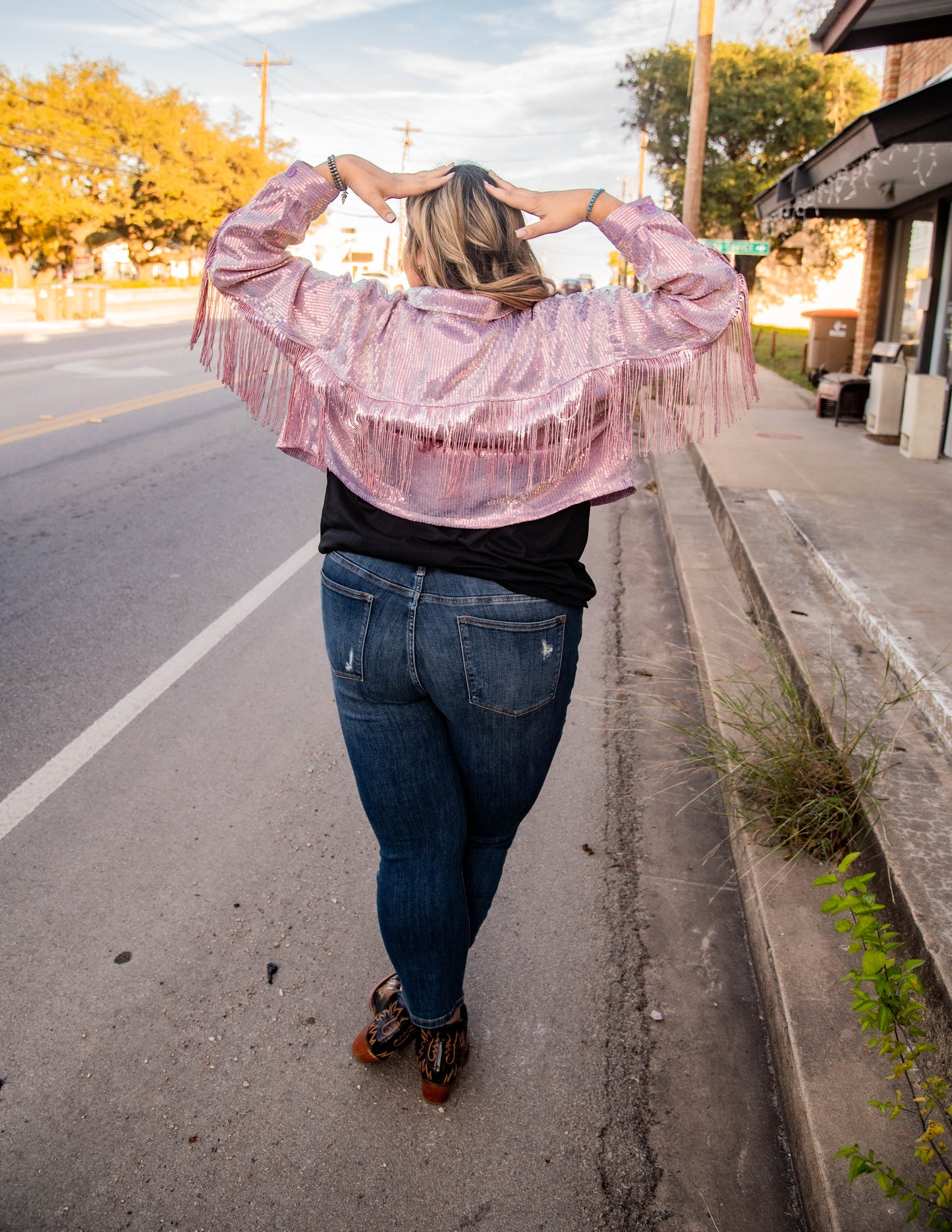 Pink Sequins Jacket(Plus)