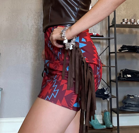 Red Fringe Aztec Skirt