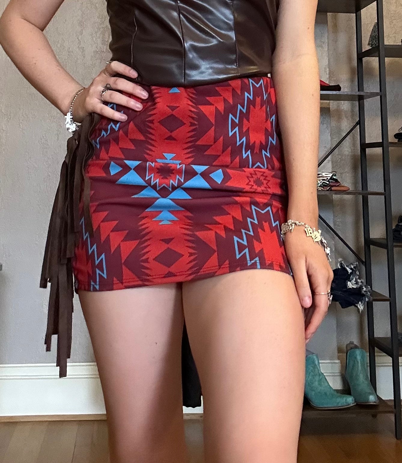 Red Fringe Aztec Skirt