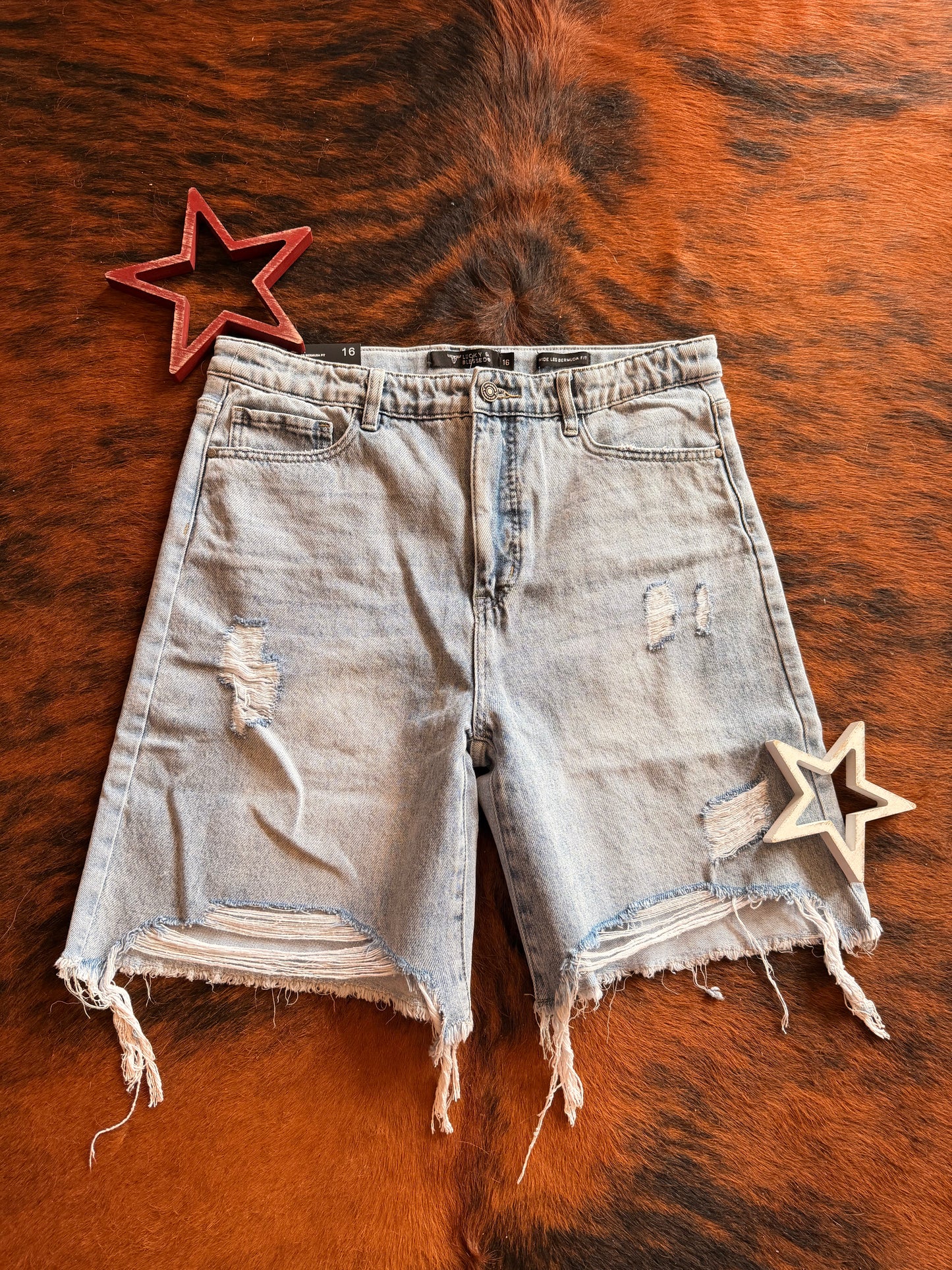 High Rise Light Wash Shorts