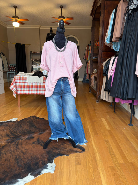 Pink Ribbed Blouse(PLUS)