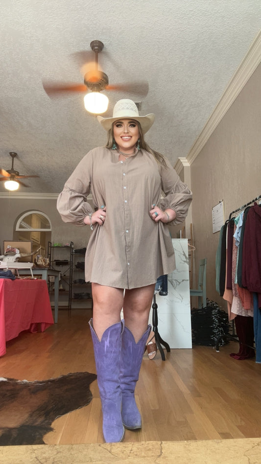 Mocha Button Down Dress (PLUS)