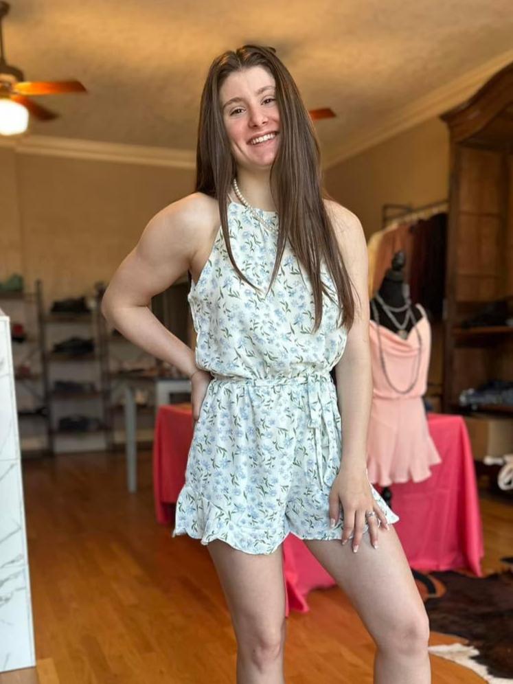 Light Blue Floral Printed Cami Romper