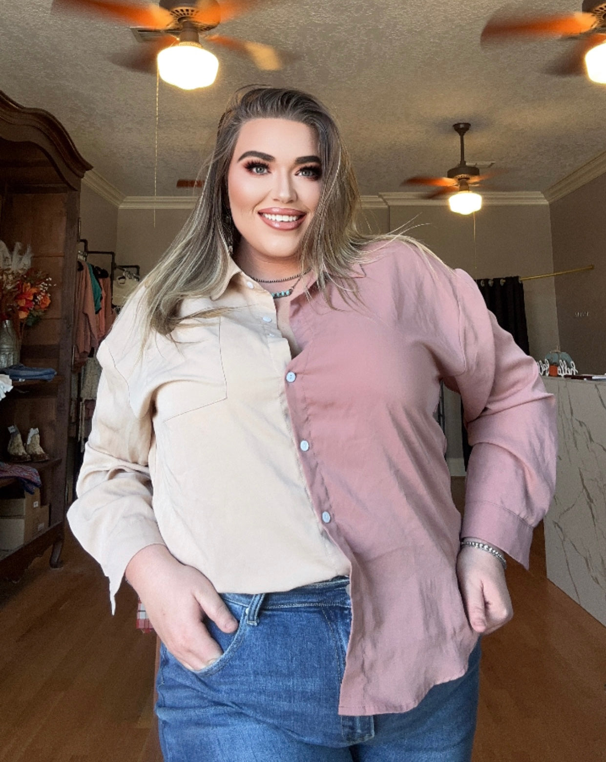 Mauve Two Toned Button Downs PLUS