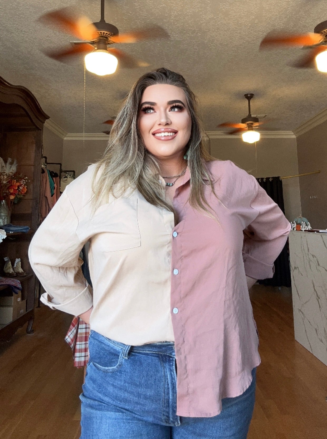 Mauve Two Toned Button Downs PLUS