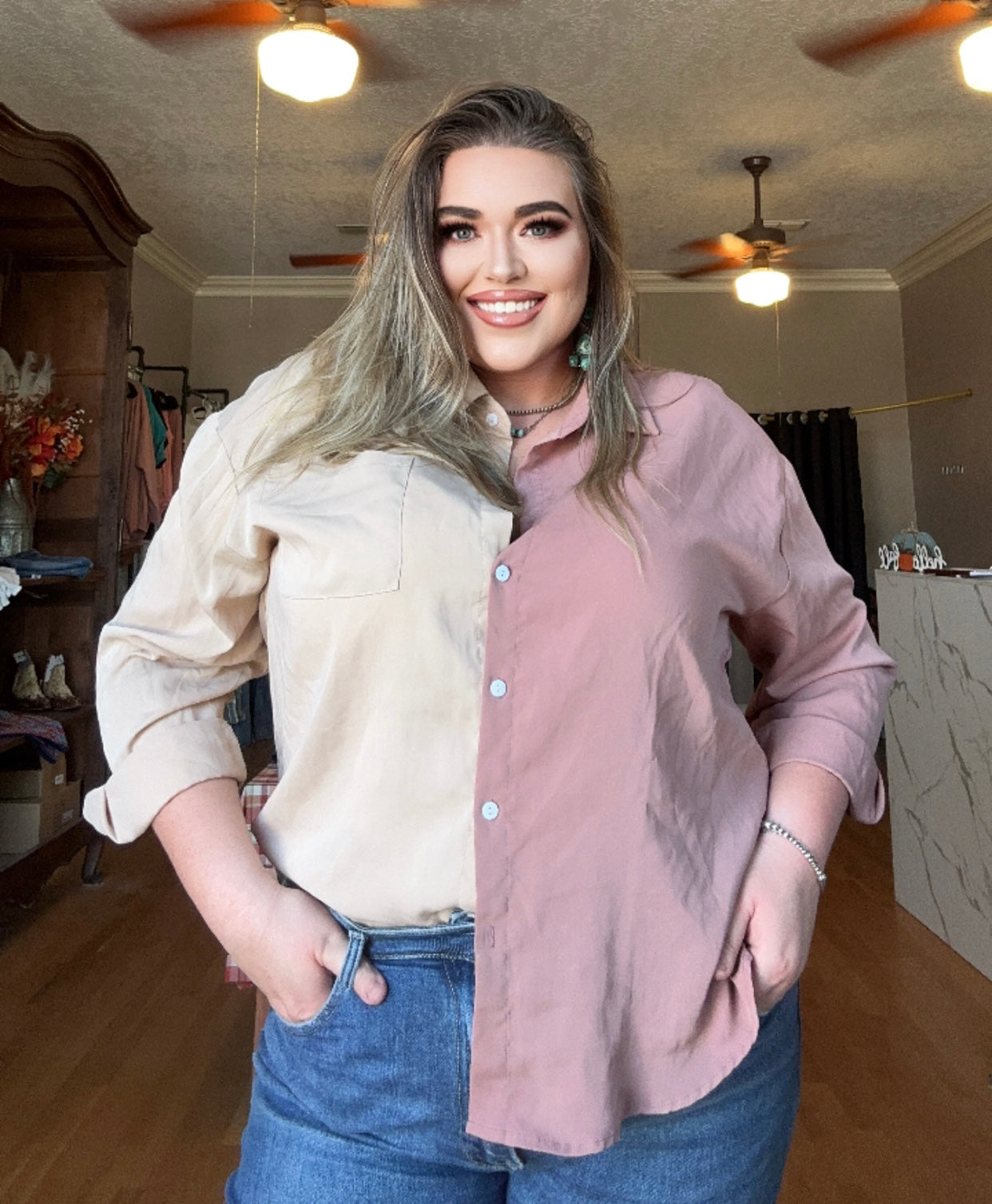 Mauve Two Toned Button Downs PLUS
