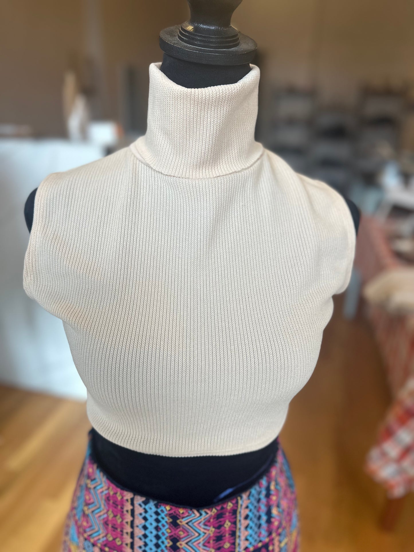 Cream Crop Turte Neck Top