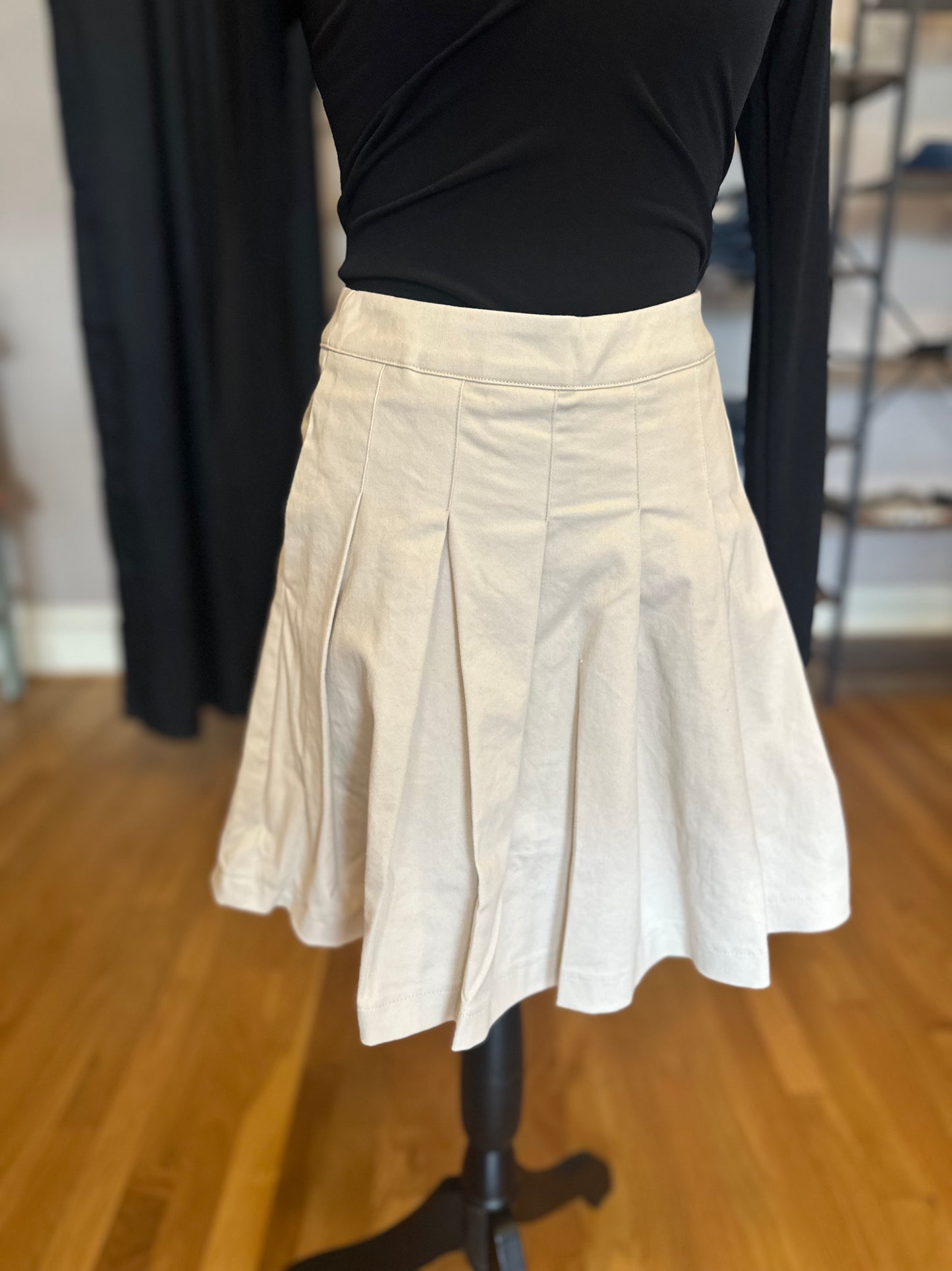 Cream Pleated Skirt