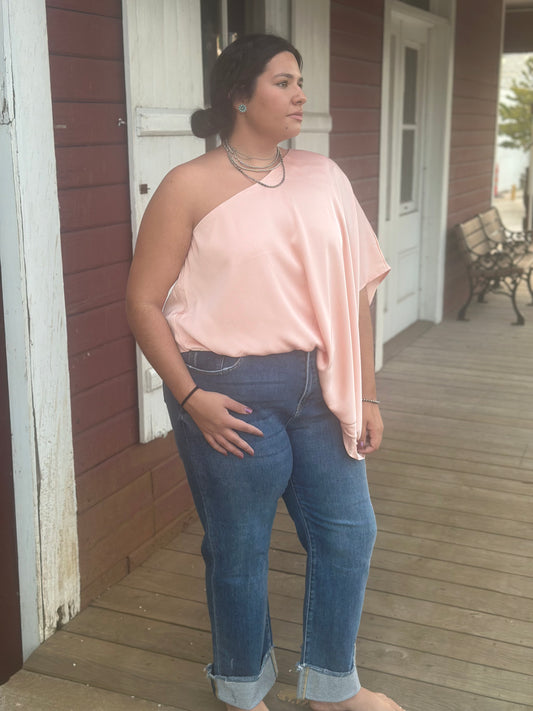 Dusty Pink One Shoulder Blouse