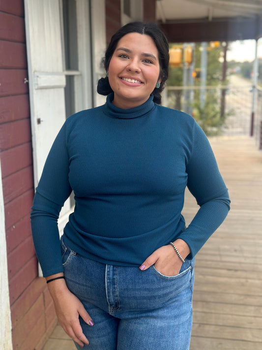 Teal Ribbed Turtle Neck Shirt (PLUS)