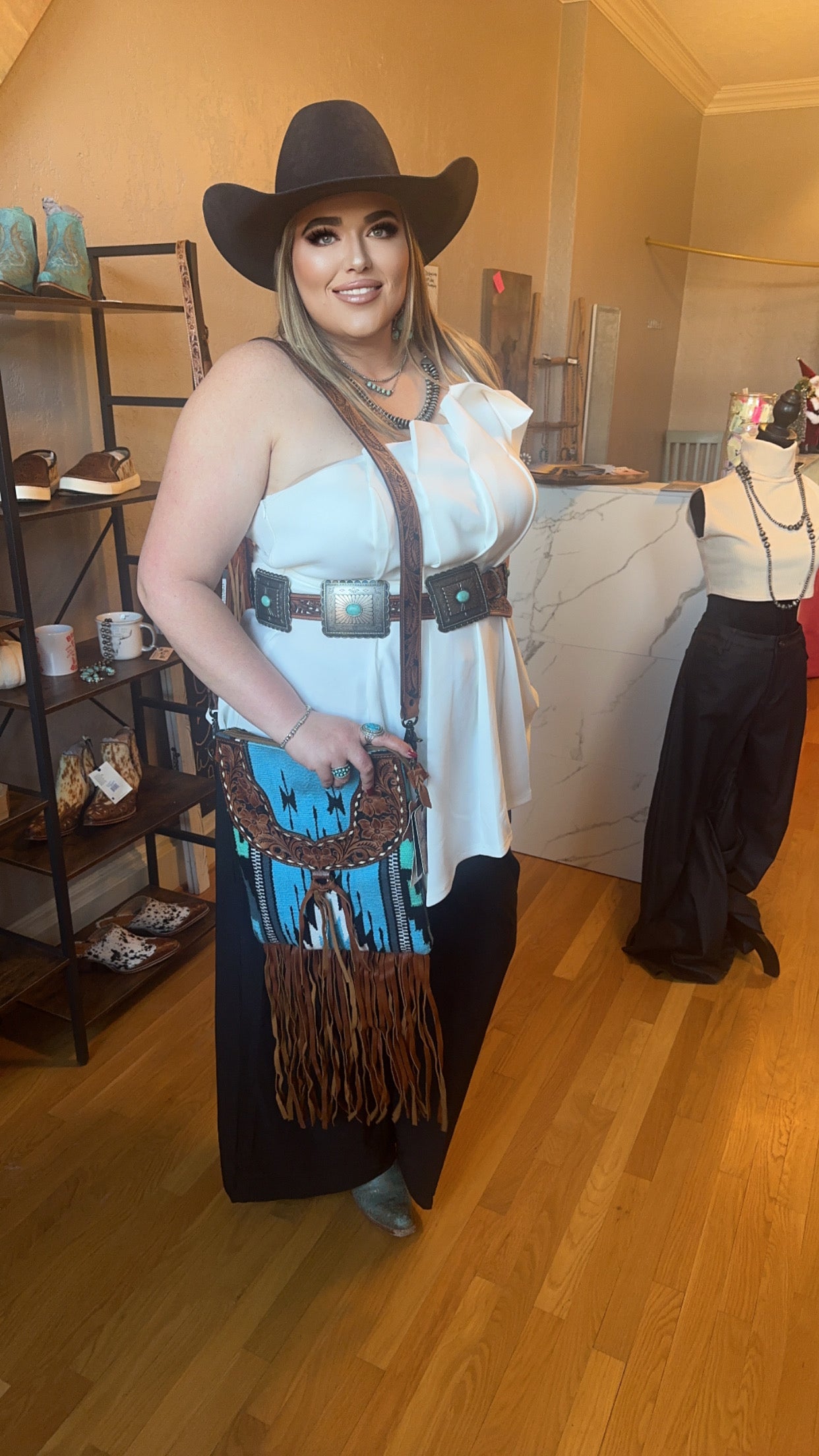 Leather Fringe Turquiose Crossbody