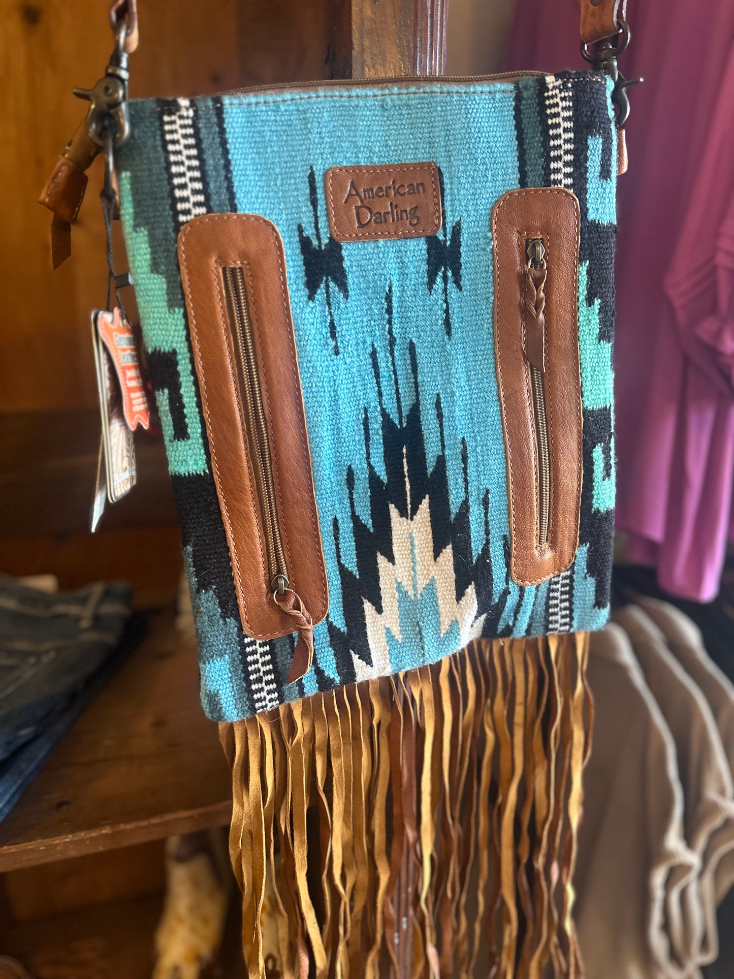 Leather Fringe Turquiose Crossbody