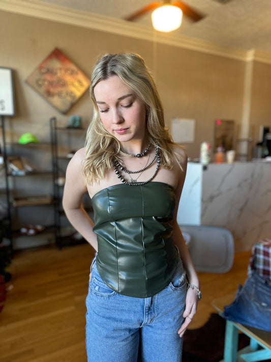 Olive Leather Corset Top