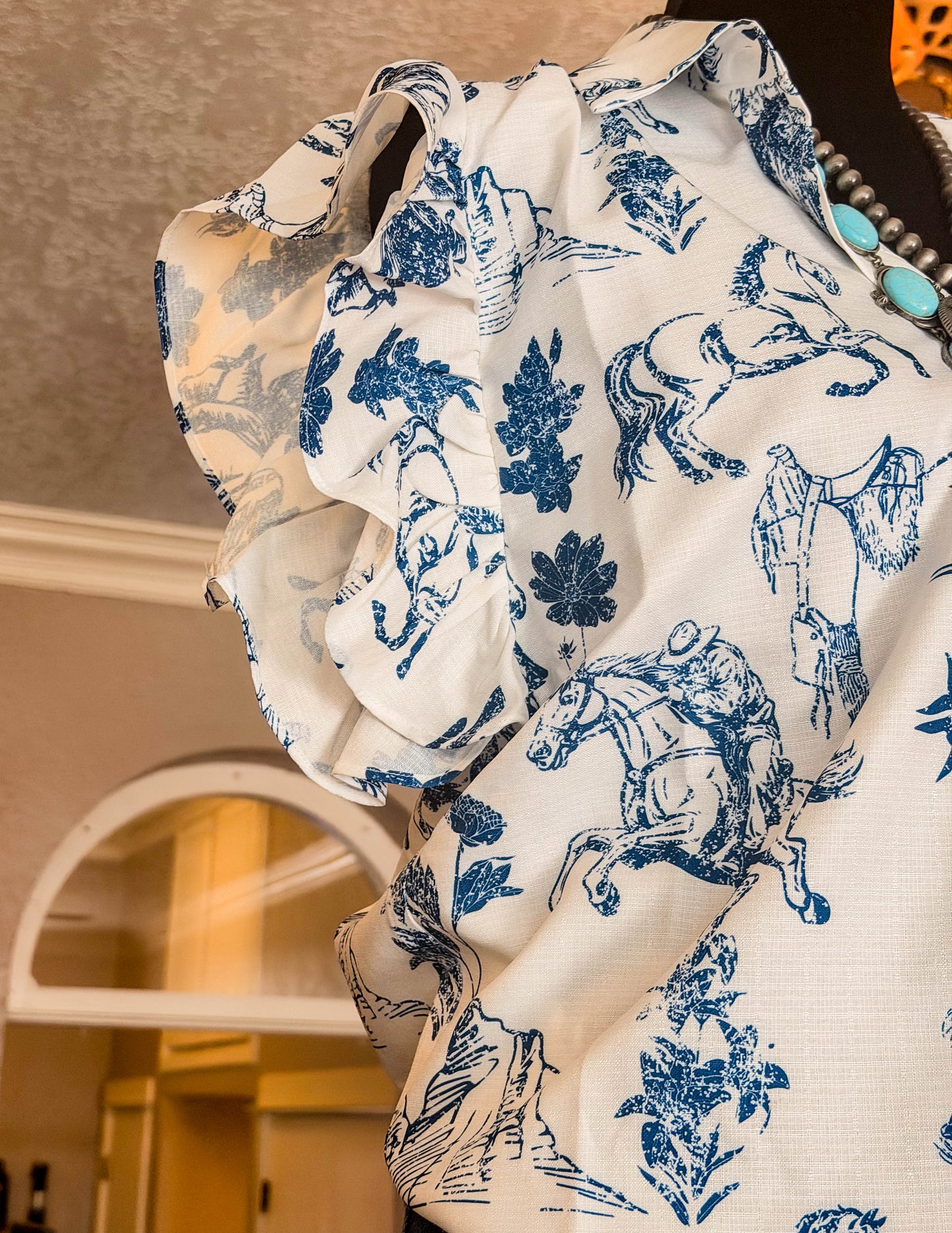 Saddle Up Blue Ruffle Blouse