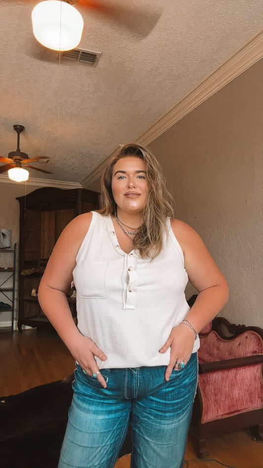 Waffle Button Down Tank Top